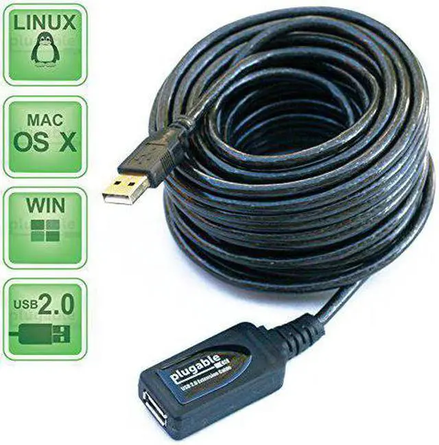 Alt view image 7 of 7 - Plugable 5 Meter (16 Foot) USB 2.0 Active Extension Cable Type A Male to A Female