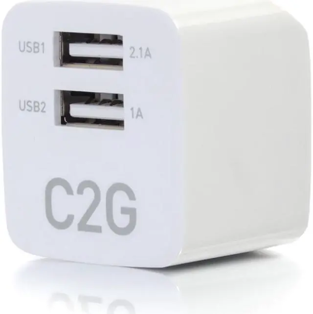 Alt view image 10 of 16 - C2G 22322 2-Port USB Foldable Wall Charger for Apple, Android and Tablets - Compatible with Samsung and iPhone - AC to USB Adapter, 5V 2.1A Output, White