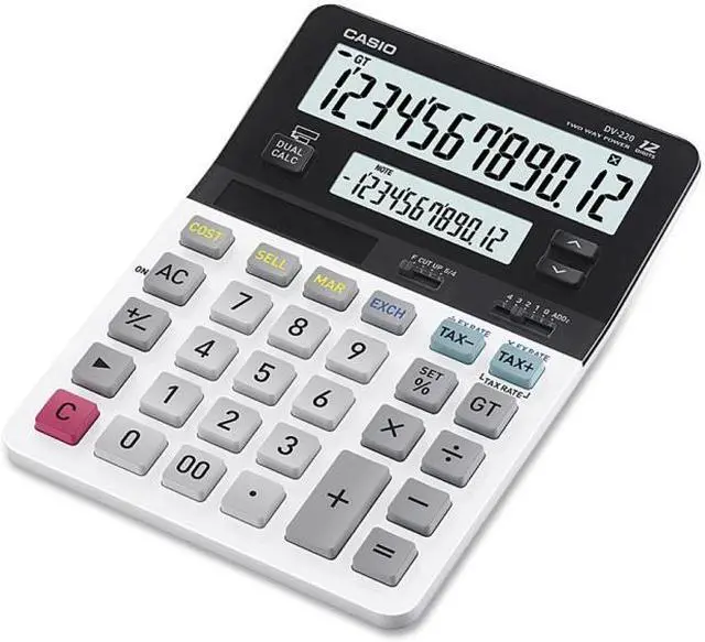 Alt view image 3 of 10 - CASIO DV-220 D-220 Dual Display Calculator, Battery/Solar Powered - 1.4" x 5.3" x 7.4" - White - 1 Each