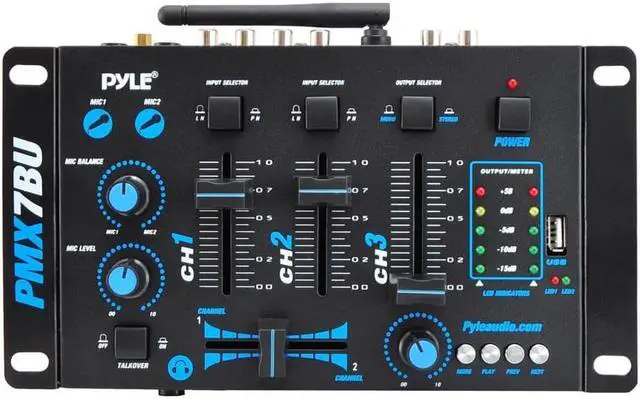 Alt view image 2 of 3 - Pyle Bluetooth 3-Channel DJ MP3 Mixer, Mic-Talkover, USB Flash Reader, Dual RCA & Microphone Inputs, Headphone Jack