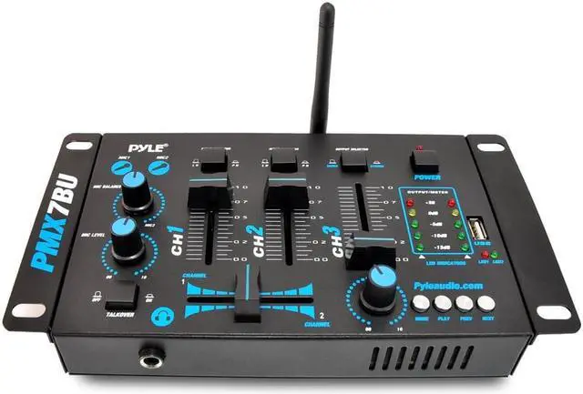 Alt view image 3 of 3 - Pyle Bluetooth 3-Channel DJ MP3 Mixer, Mic-Talkover, USB Flash Reader, Dual RCA & Microphone Inputs, Headphone Jack