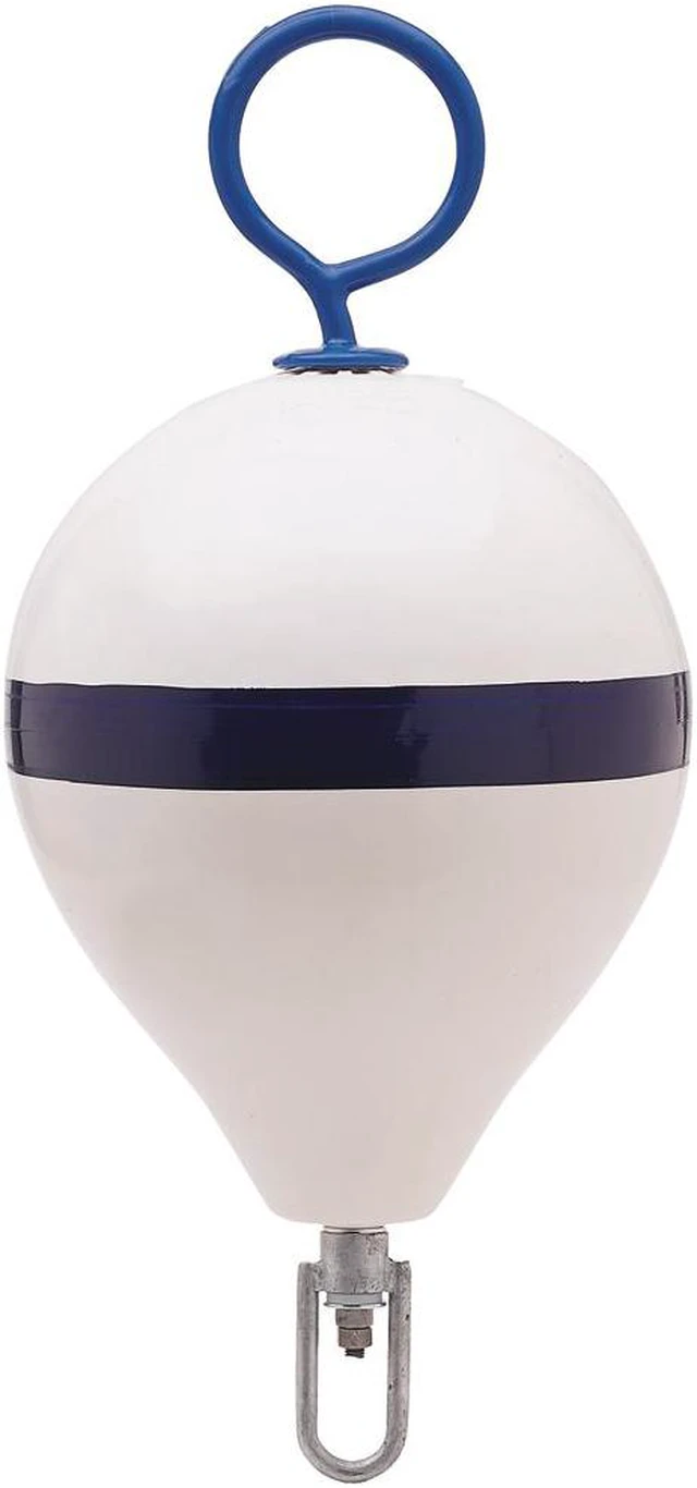 Main image of POLYFORM MOORING BUOY W/ IRON 17" DIAMETER WHITE BLUE STRIPE