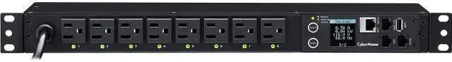 Alt view image 14 of 20 - CyberPower PDU41001 Single Phase 100 - 120 VAC 15A Switched PDU - 8 Outlets, 12 ft, NEMA 5-15P, Horizontal, 1U, SNMP, LCD