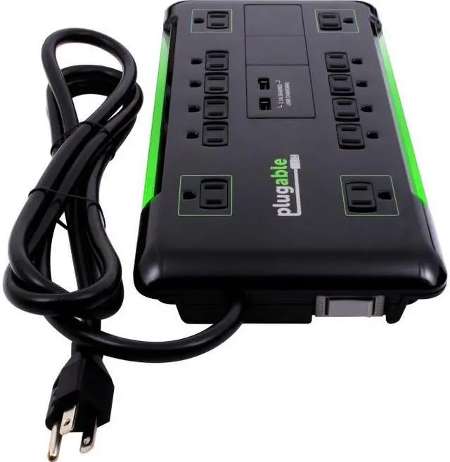 Alt view image 7 of 19 - Plugable Surge Protector Power Strip - 12-Outlet, 2-Port USB, 6ft (1.8m)