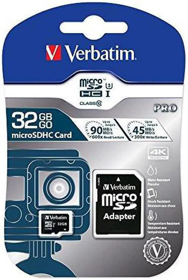 Alt view image 4 of 14 - Verbatim 32GB Pro 600X microSDHC Memory Card with Adapter, UHS-I U3 Class 10 - Class 10/UHS-I (U3) - 90 MB/s Read1 Pack - 600x Memory Speed