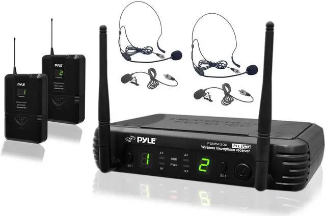 Alt view image 2 of 5 - PYLE PDWM3400 Pyle UHF mic system 2 body packs 2 head sets