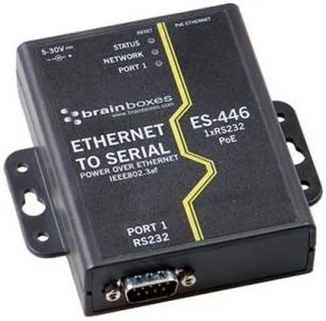 Alt view image 2 of 10 - Brainboxes ES-446 1 Port RS232 PoE Ethernet to Serial Adapter