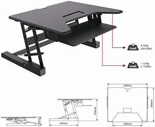 Alt view image 3 of 6 - Amer Networks EZRiser36 Height Adjustable Sit/Stand Desk Computer Riser, Dual Monitor Capable, 38" wide with Keyboard Tray – Black Finish