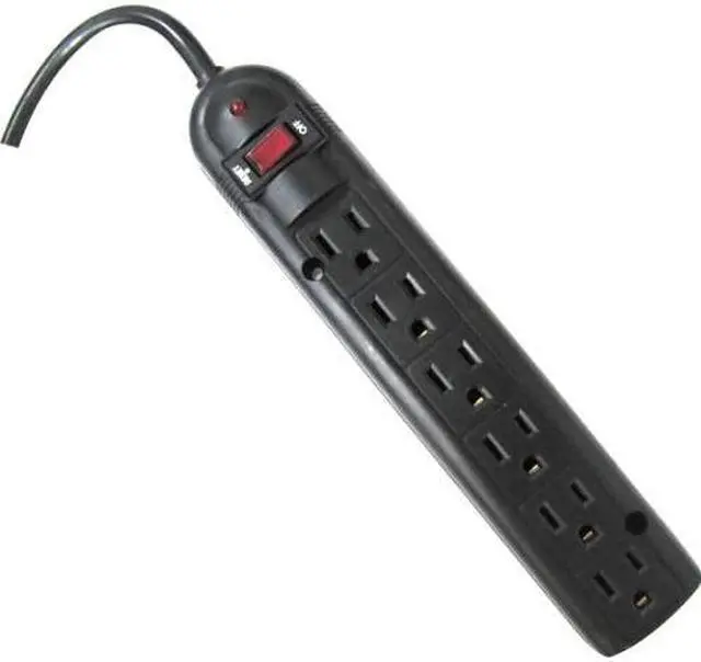 Main image of Weltron 6 Outlet Black Plastic Surge Protector w/ 6ft Cord WSP600PLF6BK
