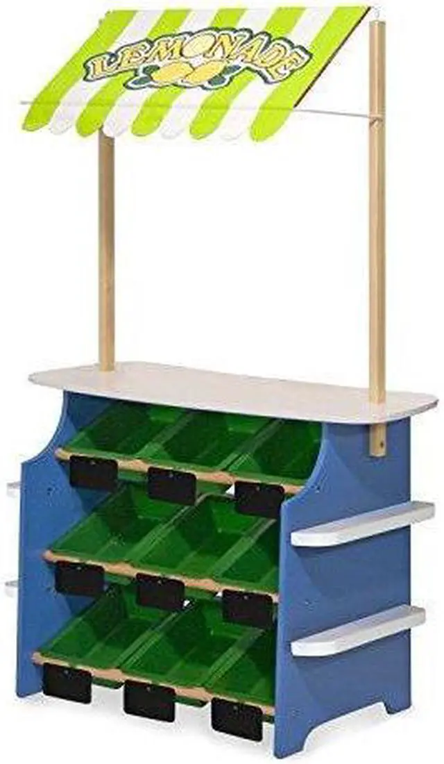 Alt view image 11 of 11 - Melissa & Doug Wooden Grocery Store and Lemonade Stand - Reversible Awning, 9 Bins, Chalkboards