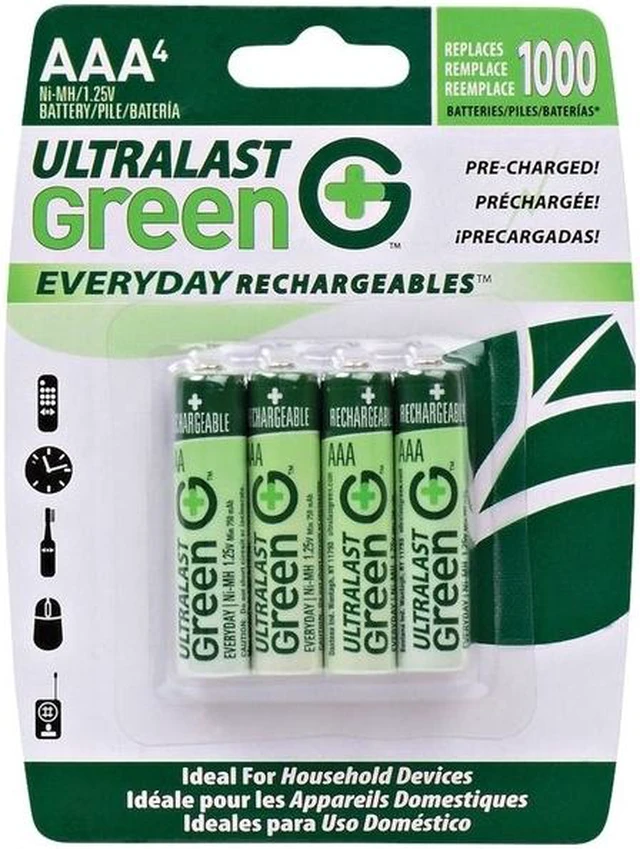 Main image of UltraLast Green ULGED4AAA Everyday Rechargeables, 4-pack 750mAh AAA Precharged Ni-MH Rechargeable Batteries