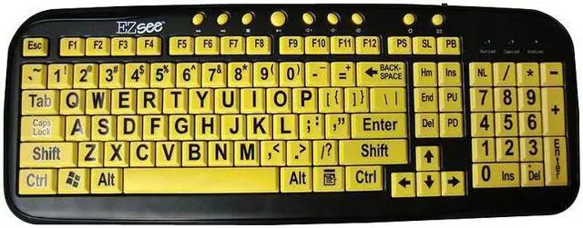 Alt view image 2 of 2 - Ergoguys CD-1038 Black USB Wired Ergonomic Ezsee Low Vision Keyboard Large Print Yellow Keys