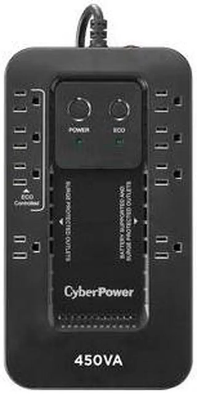 Alt view image 4 of 20 - CYBERPOWER EC450G - UPS - Compact - Standby - Output 120 VAC+/- 5% - 260Watt - 450VA - 10A - USB - Output 8 NEMA 5-15R - Sealed Lead-Acid Battery - Black