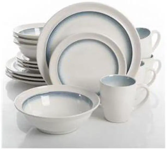 Alt view image 3 of 12 - Gibson 110957.16 Ge Lawson Dinnerware, White Teal - 16 Piece