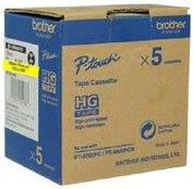 Alt view image 3 of 8 - Brother HGE6415PK 3/4 In Black on Yellow P-touch Label Tape - 5 Pack