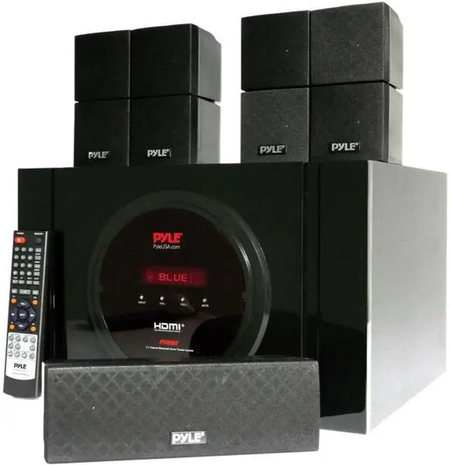 Alt view image 2 of 12 - 5.1 channel home theater speaker system  300w bluetooth surround sound audio stereo power receiver box set w/ builtin subwoofer, 5 speakers, remote, fm radio, rca  pyle pt589bt