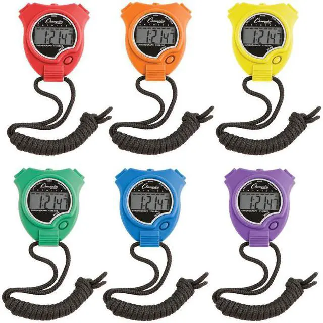 Alt view image 2 of 9 - Water-Resistant Stopwatches, 1/100 Second, Assorted Colors, 6/Set 910SET