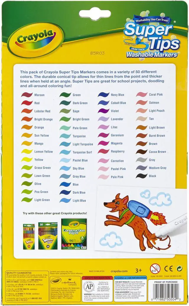 Alt view image 8 of 13 - Crayola Llc Formerly Binney & Smith BIN585050 Washable Markers 50Ct Super Tips