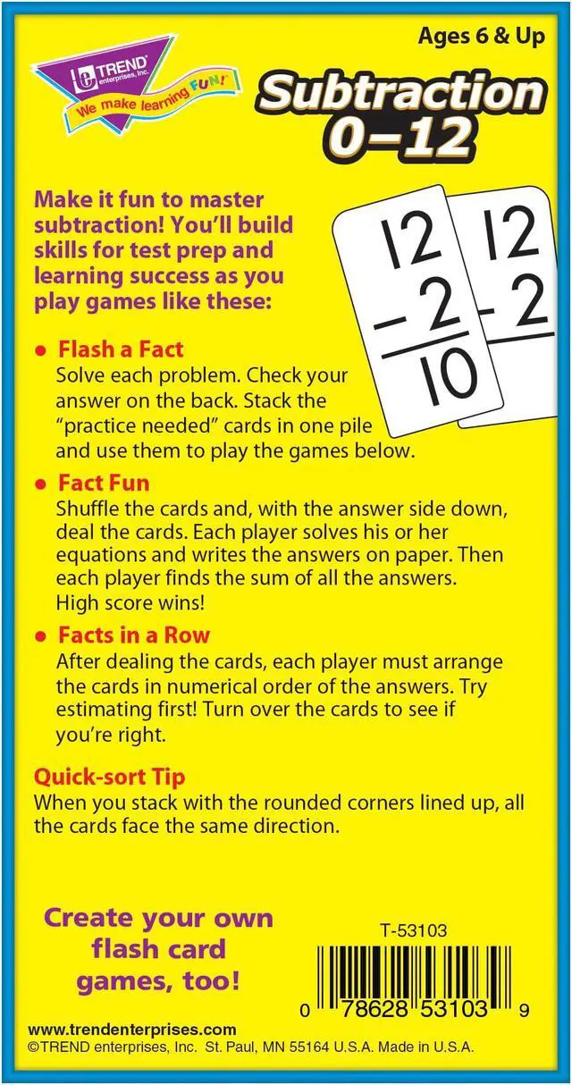 Alt view image 4 of 9 - Trend Skill Drill Flash Cards, 3 X 6, Subtraction T53103