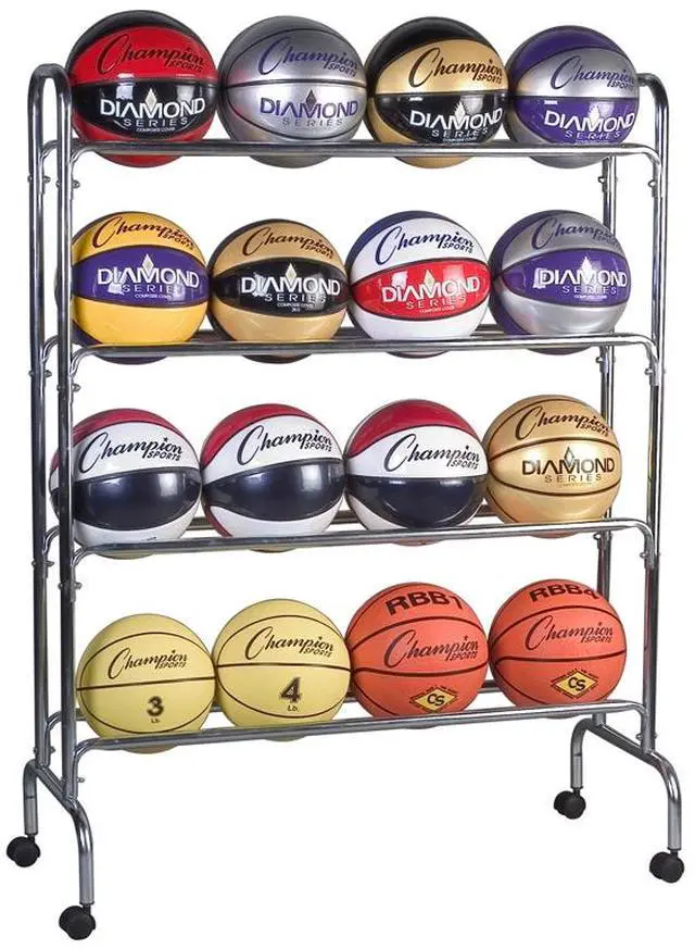 Alt view image 5 of 6 - Champion Sports BRC4 Powder-Coated Ball Cart - Metal - 132 lb Capacity - 17 x 41 x 53 - Silver