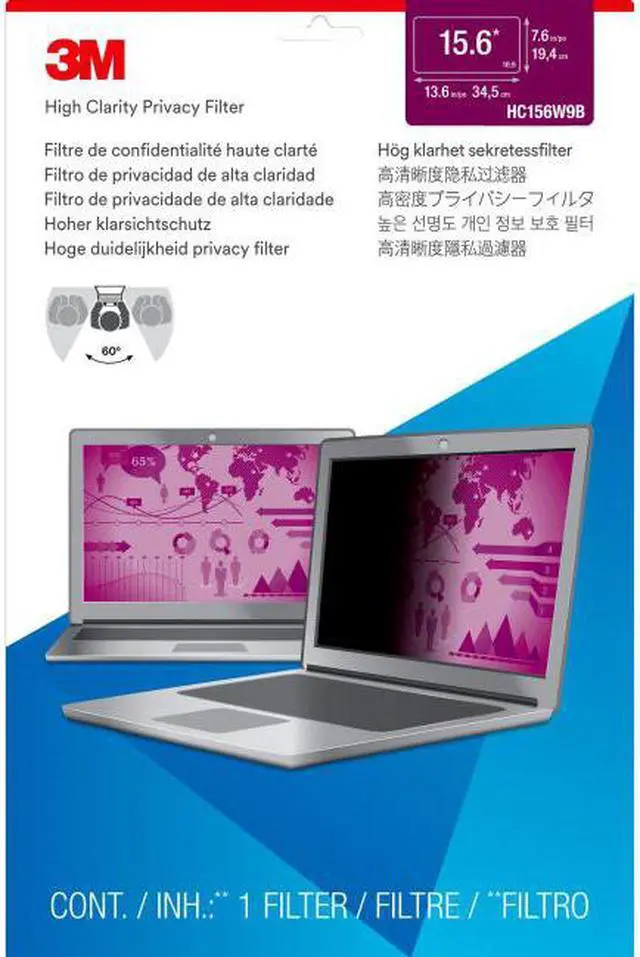 Alt view image 9 of 20 - 3M HC156W9B High Clarity Filter For 15.6 Inch Widescreen Laptop - Notebook Privacy Filter - 15.6 Inch Wide - Black