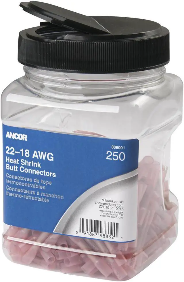Alt view image 2 of 7 - Ancor 22-18 AWG Heat Shrink Butt Connector - 250-Pieces - Jar [309001]