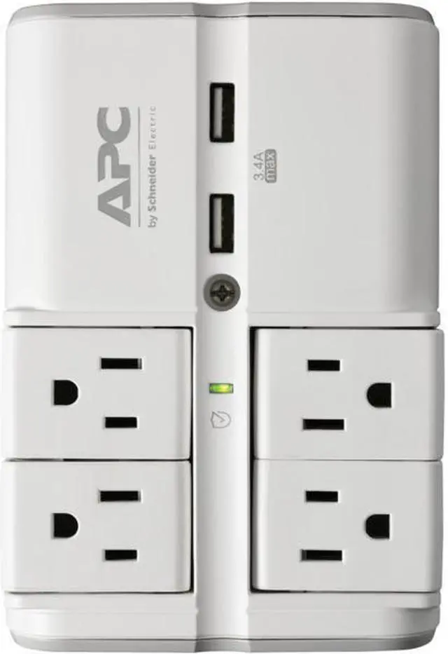 Alt view image 2 of 13 - apc wall surge protector 4 rotating outlets 1080j protection two 3.4a usb charger ports surgearrest essential (pe4wru3)
