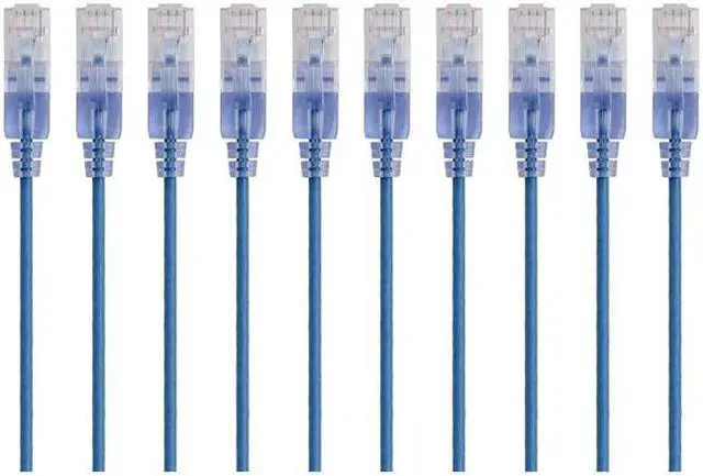 Alt view image 7 of 18 - Monoprice SlimRun Cat6A Ethernet Patch Cable - Network Internet Cord - RJ45, 550Mhz, UTP, Pure Bare Copper Wire, 10G, 30AWG, 1ft, Blue, 10-Pack