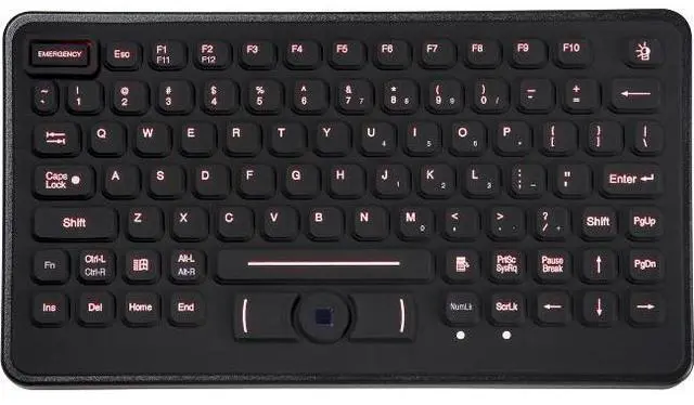 Main image of TG3 ELECTRONICS INC KBA-BLH-5RU KEYBOARD; RUGGED 86 KEY KEYBOARD W/ NEMA 4 POINTING DEVICE AND RED BACKLIGHTING.