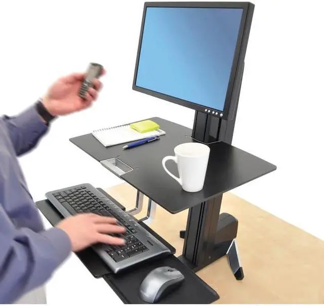 Alt view image 14 of 20 - Ergotron WorkFit-S Sit-Stand Workstation w/Worksurface LCD HD Monitor Aluminum