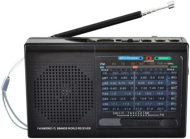 Alt view image 12 of 18 - Supersonic SC-1080BT- BLK 9-Band Rechargeable Bluetooth Radio with USB/SD Card Input (Black)