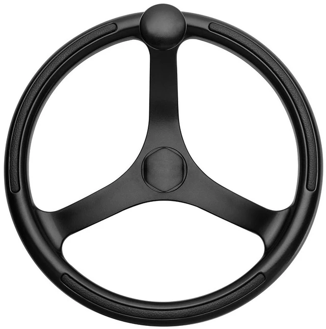 Main image of Schmitt Marine Primus Wheel 13.5" Black 3/4" Tapered Shaft w/Knob Finger Grips - Black Powder Coat