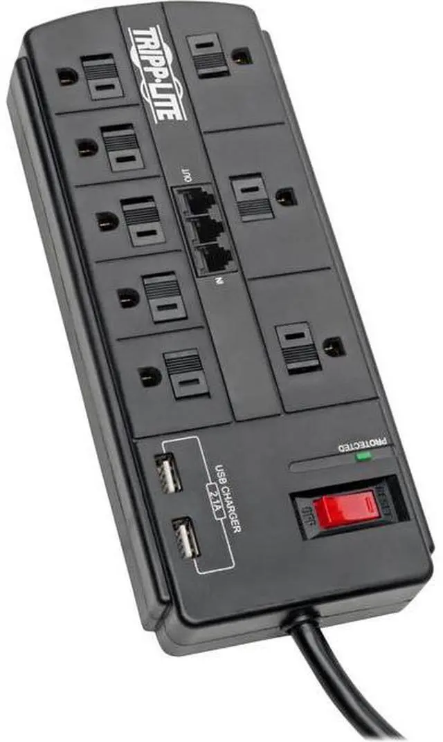 Alt view image 7 of 15 - TRIPP LITE TLP88TUSBB 8.0 Feet 8 Outlets 1200 Joules Surge Protector
