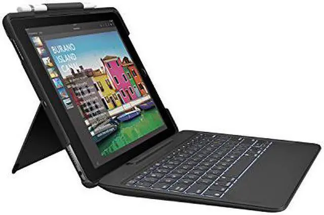 Alt view image 2 of 20 - Logitech Slim Combo Keyboard/Cover Case (Folio) for 10.5" Apple iPad Pro Tablet - Black - Spill - x