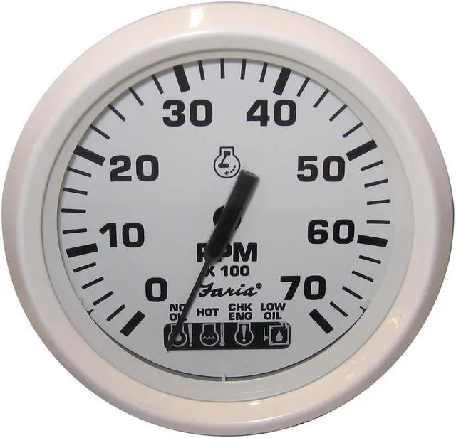 Main image of faria dress white 4" tachometer w/systemcheck indicator 7,000 rpm gas johnson/evinrude outboard 54665