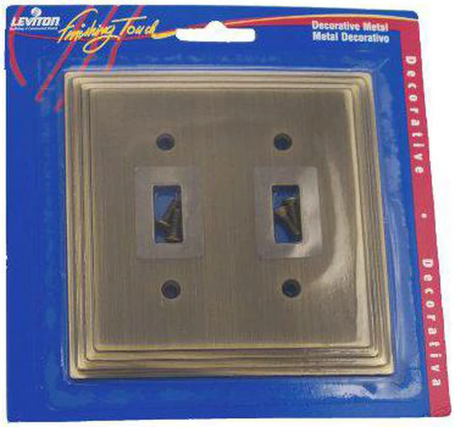 Main image of Leviton 2-Gang Metal Toggle Switch Wallplate, Stepped Edge, 89609-STB, Antique Brass Plated Finish