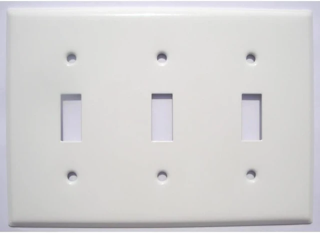 Main image of Mulberry 86073 3-Gang Toggle Light Switch Wall Plate, Standard Size Cover, Painted Steel, White