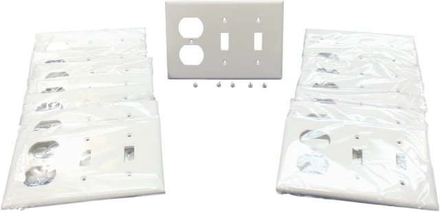 Main image of Cooper Wiring Devices 3-Gang Combination Duplex Outlet Toggle Switch Wall Plate, Standard Size, Thermoset Plastic, 2158W, White (Pack of 15)