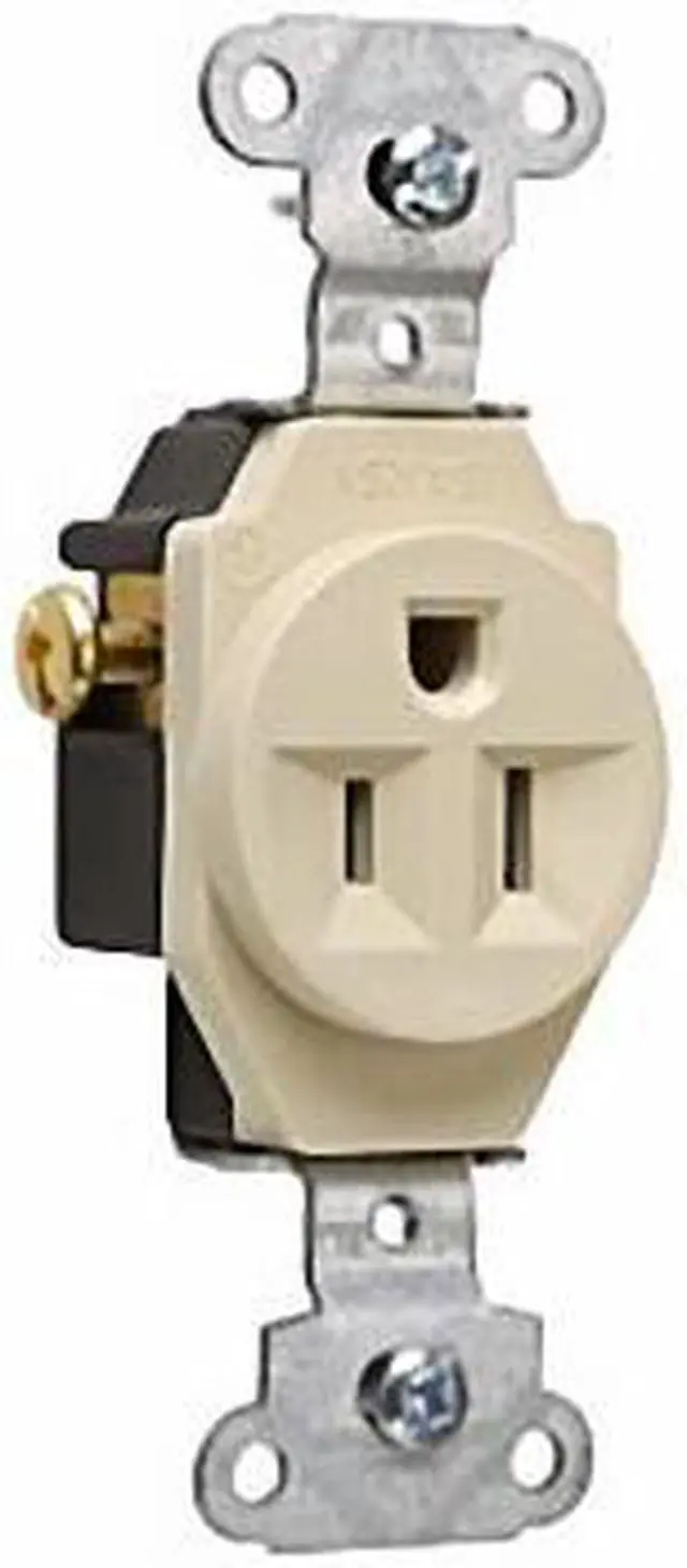 Main image of Pass & Seymour Legrand 5251-I Single Outlet Receptacle, Commercial Grade, Side Wired, Grounding, 15A 125V, Ivory