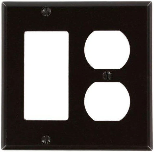 Main image of Leviton 2-Gang Combination Duplex Receptacle Decora GFCI Rocker Switch Wall Plate, Standard Size, Thermoset Plastic, Device Mount, 80455, Brown