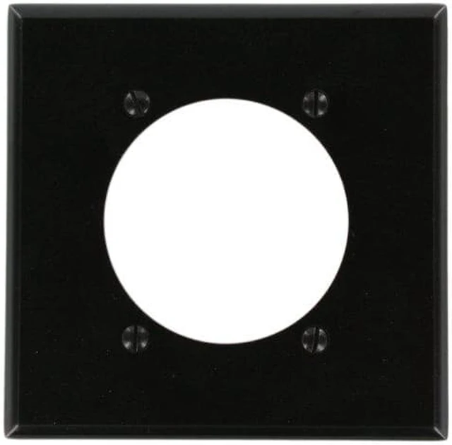 Main image of Leviton 2-Gang Power Outlet Wallplate, 2.465-Inch Diameter, Standard Size Cover, Thermoset Plastic, 80530-E, Black
