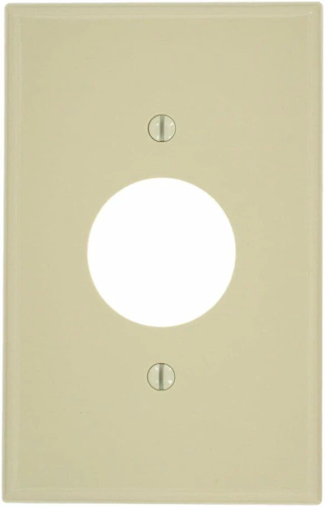 Main image of Leviton 1-Gang Single Outlet Receptacle Wall Plate, 1.406-Inch Diameter Opening, Midway Size, Unbreakable Thermoplastic, PJ7-I, Ivory