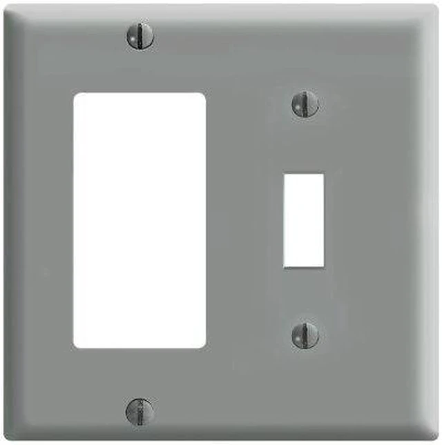 Main image of Leviton 2-Gang Combination Toggle Switch Decora GFCI Wall Plate, Standard Size Cover, Thermoset Plastic, 80405-GY, Gray