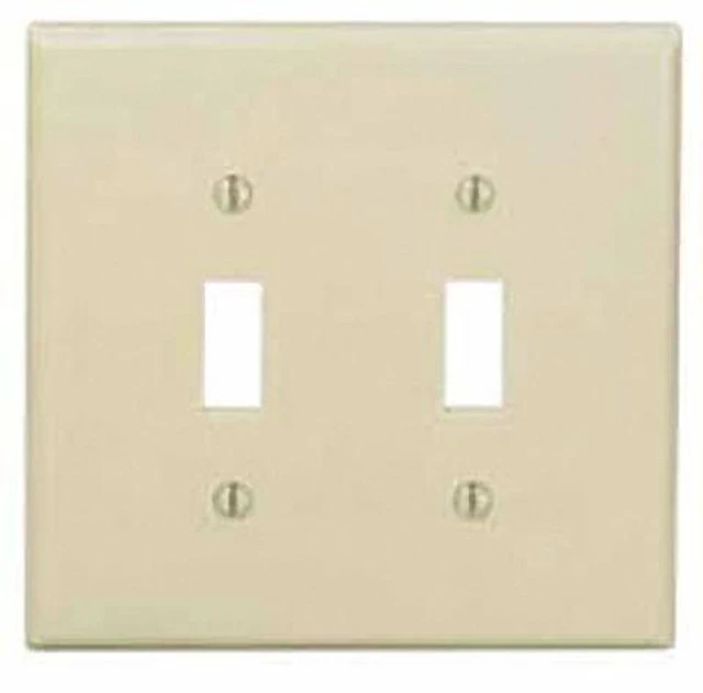 Main image of Leviton PJ2-I 2-Gang Toggle Switch Wall Plate, Midway Size Cover, Unbreakable Thermoplastic, Ivory