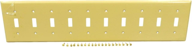 Main image of Leviton S604-I Ivory Painted Metal Ten Gang Toggle Light Switch Wall Plate