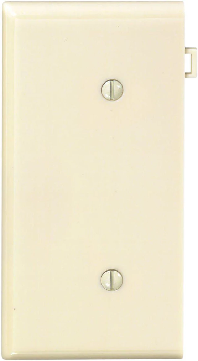 Main image of Leviton 1-Gang No Device Blank Sectional Wallplate, Unbreakable Thermoplastic, Strap Mount, End Panel, PSE14-V, Ivory