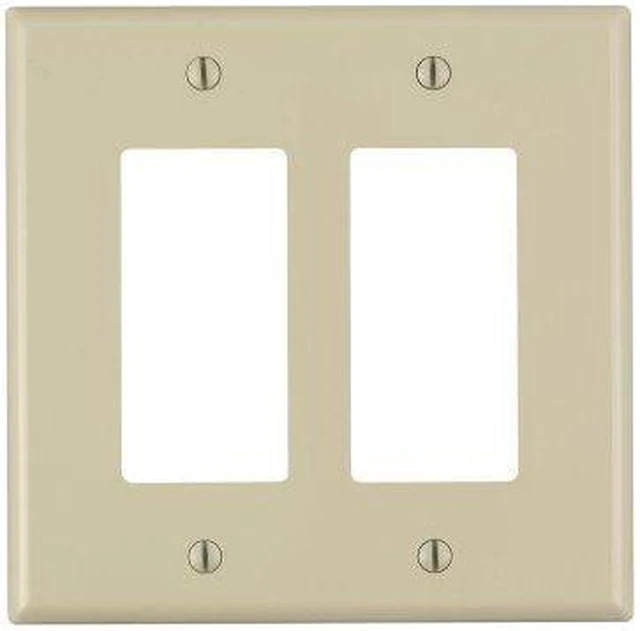 Main image of Leviton 2-Gang Decora GFCI Rocker Switch Wall Plate, Unbreakable Thermoplastic, Midway Size Cover, PJ262-I, Ivory