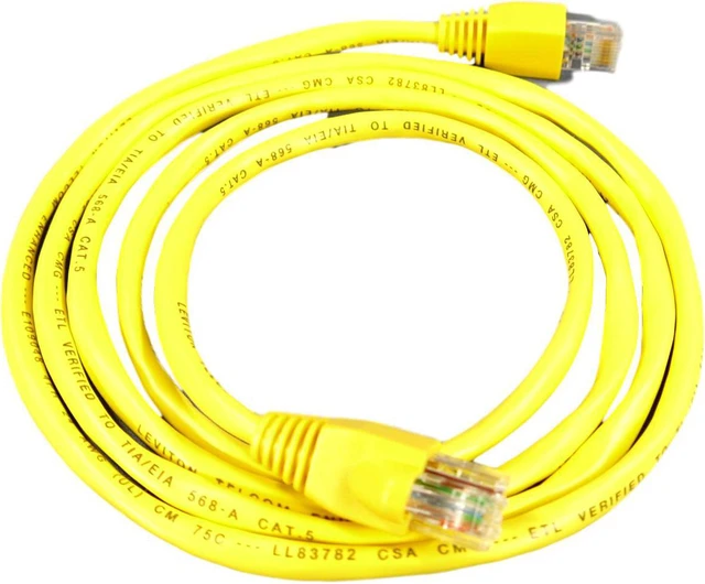 Main image of Leviton Yellow Cat 5 5 ft Ethernet LAN Patch Cord Network Cable Cat5 Yellow Boot 5G454-5Y