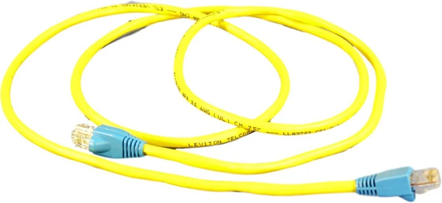 Main image of Leviton Yellow Cat 5 5 ft Ethernet LAN Patch Cord Network Cable Cat5 Blue Boot 5G454-5L