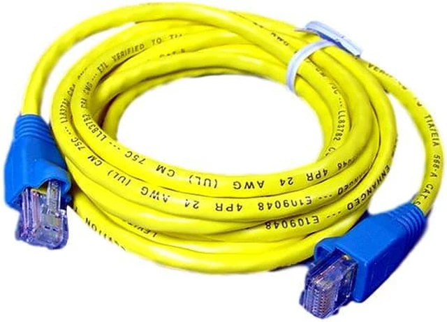 Main image of Leviton Yellow Cat 5 7 ft Ethernet LAN Patch Cord Network Cable Cat5 Red Boot 5G454-7R